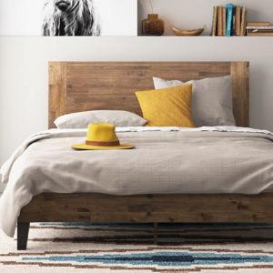 Kira Solid Wood Platform Bed Frame - Dark Natural Wood, Queen
