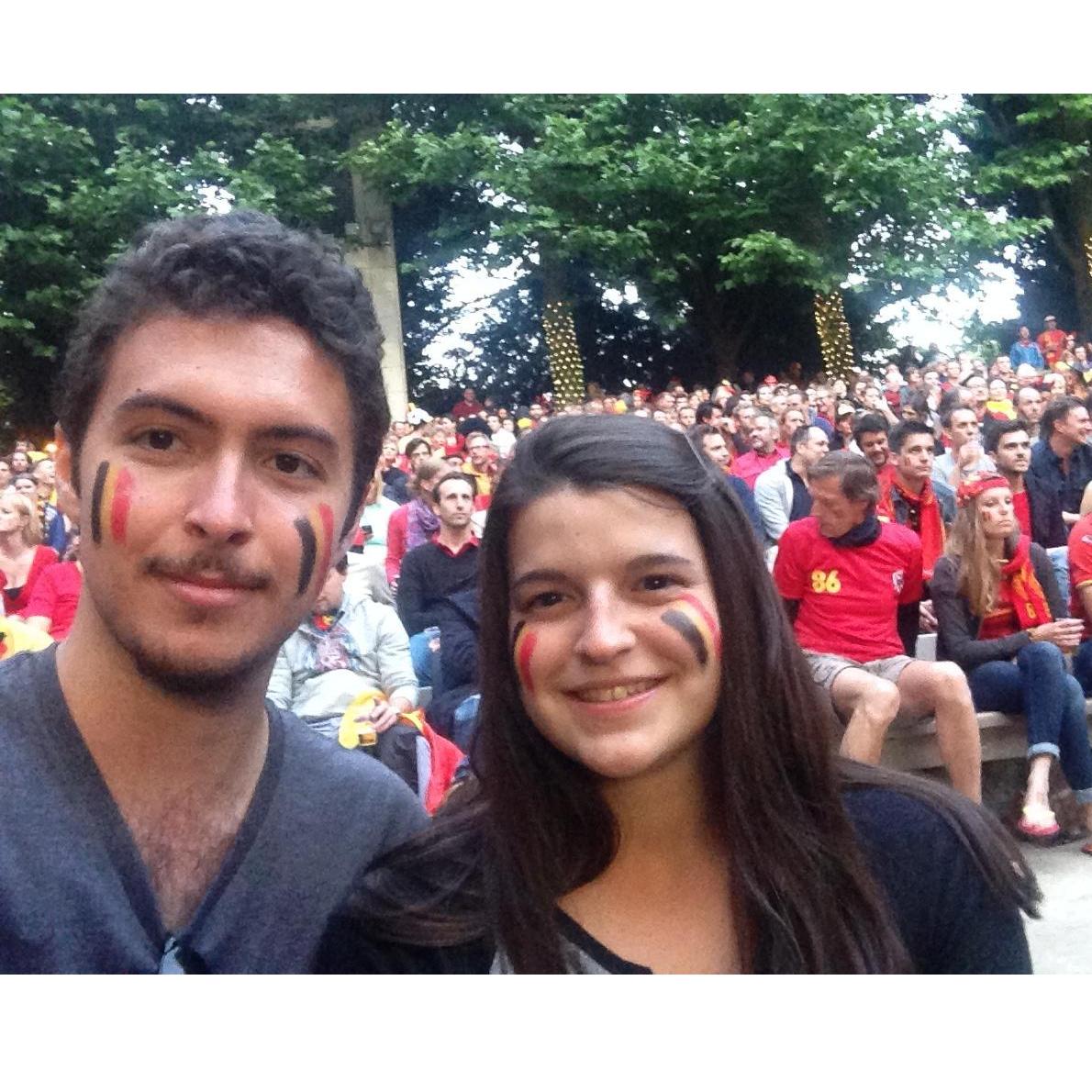 Watching the USA v. Belgium World Cup game in Antwerp (had to root for the home team!) - July 2014