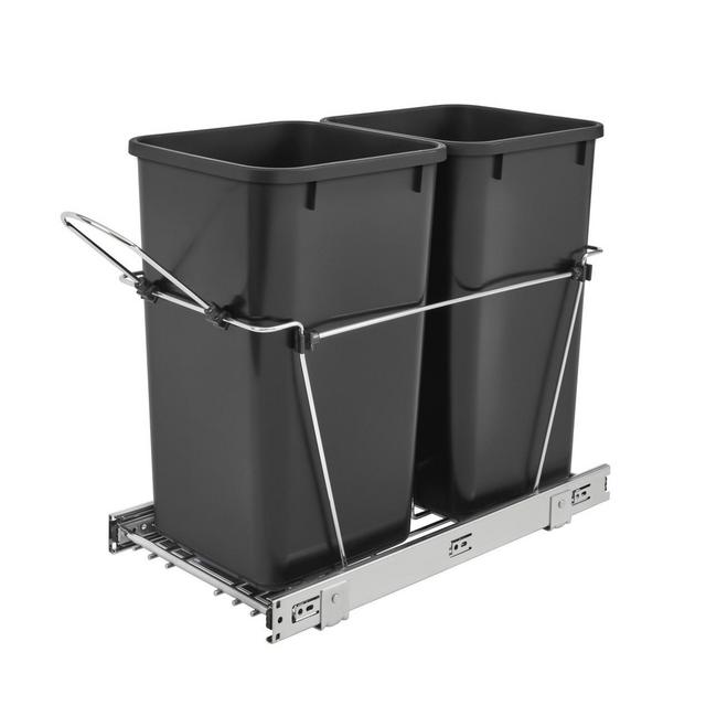 Rev-A-Shelf Double 27 Qt. Pull-Out Silver and Chrome Waste Containerr