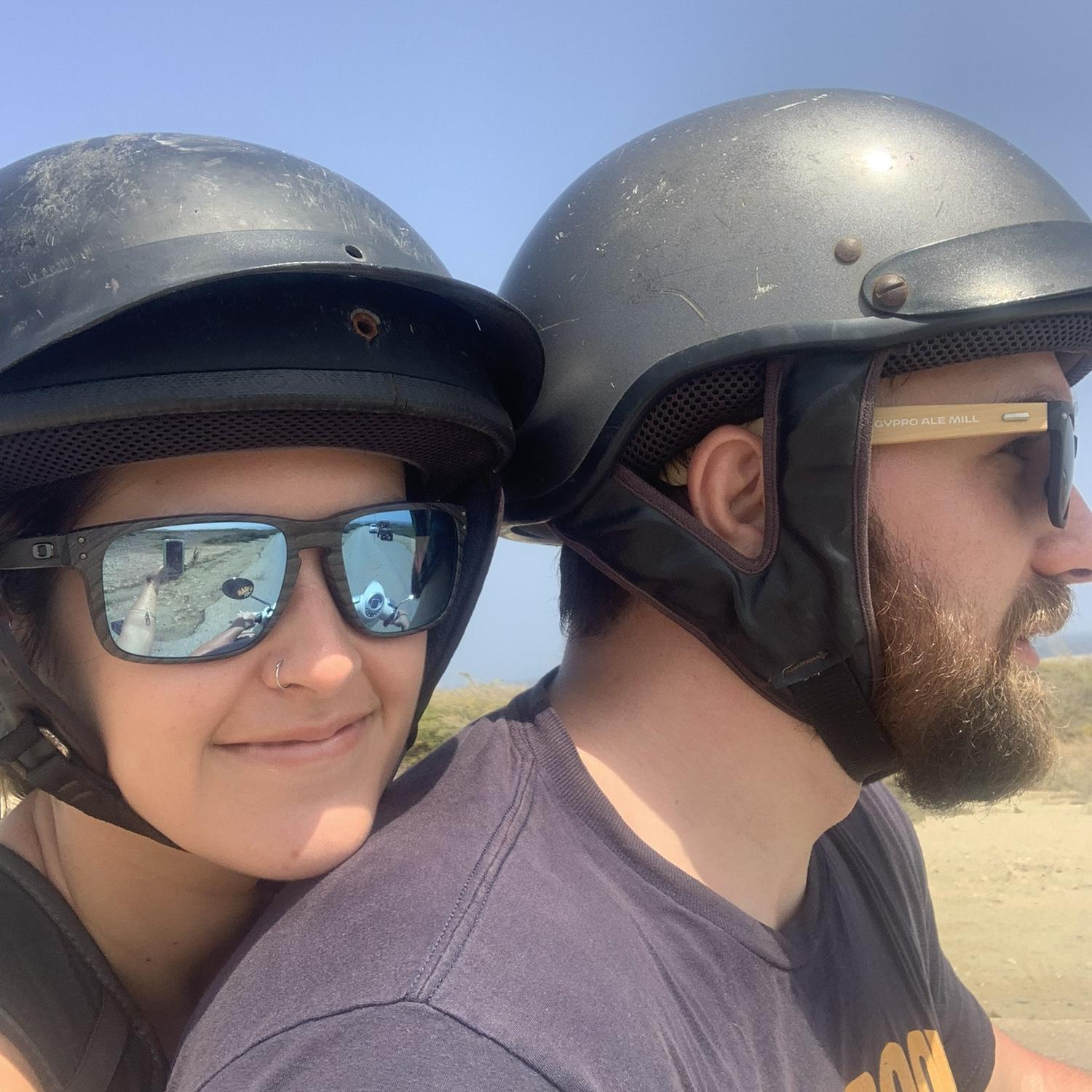 They went on their first island vacation to Aruba and scooted around the island in style (by style, we mean that we were chased by island dogs but got away)