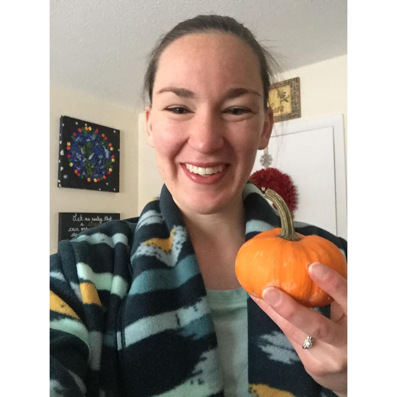 We got this pumpkin after our engagement on our way back from our half-marathon in Maine. It didn't mold until June...quite the magical pumpkin!
