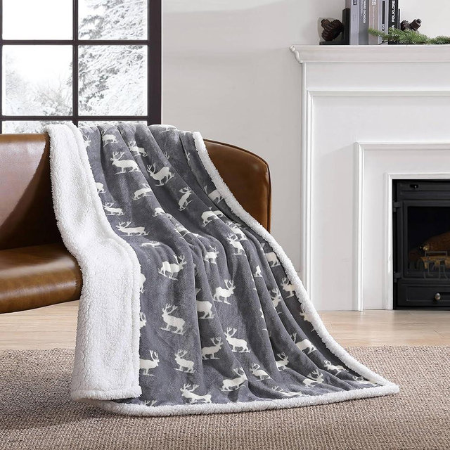 Eddie Bauer - Throw Blanket, Reversible Sherpa Fleece Bedding, Home Decor for All Seasons (Elk Stance Grey, Throw)