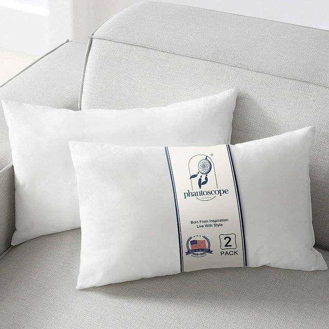 Phantoscope Pillow Inserts, Made in USA 100% Virgin Fiber Hypoallergenic Polyester Throw Pillow Inserts, Square Pillows for Couch, Sofa, Bed, 12x20 Inch (Pack of 2)