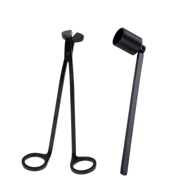 TEENGSE Candle Accessory Set, Candle Snuffer and Wick Trimmer, Polished Candle Extinguisher Kit with Long Handle, Great Gift for Candle Lover (Black)
