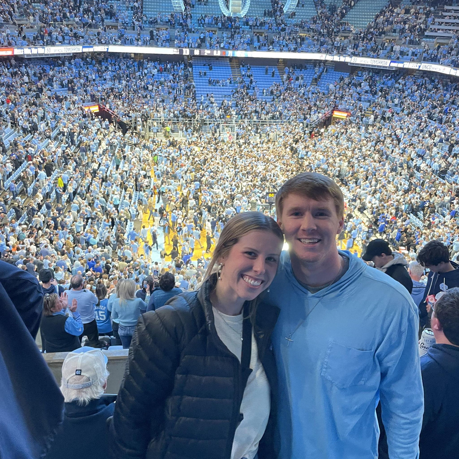 First Duke vs UNC game for Nate at Dean Dome where Carolina won in a buzzer beater!