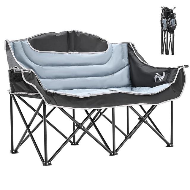 Slsy Oversized Double Camping Chair, Folding 2 Person Camping Chair Loveseat, Fully Padded Duo Chair Camping Couch, Fold Up Double Camp Chair, Lawn Chairs, Camping Bench with Carrying Bag