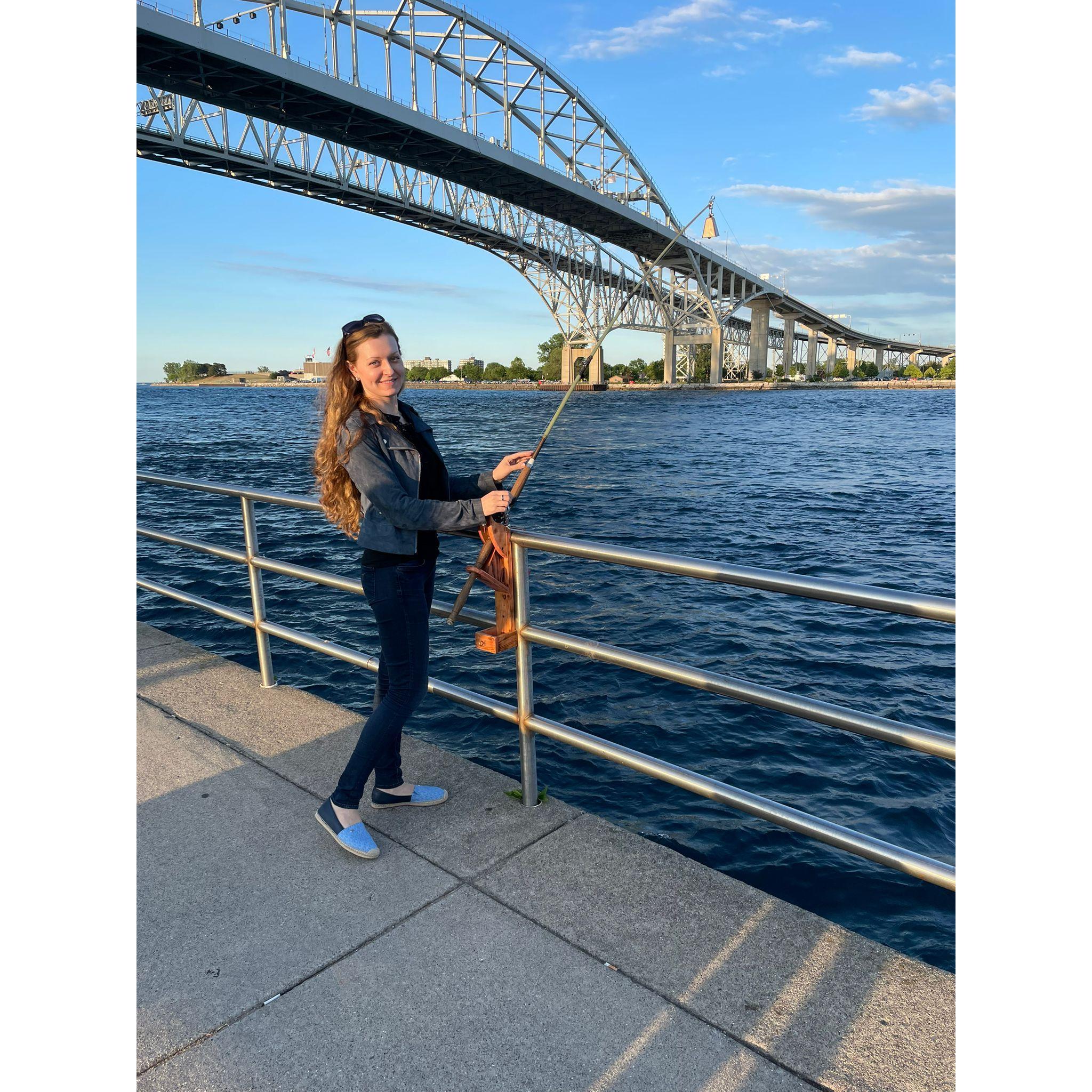 Natalia fishing in the St Clair River