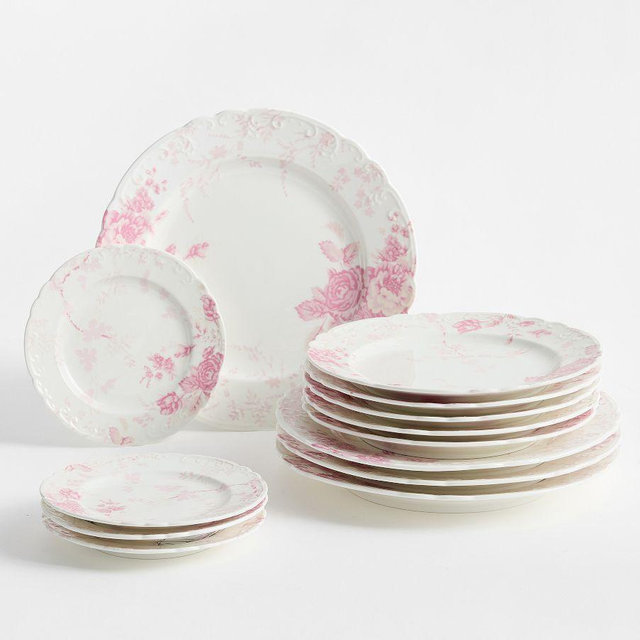 Love Shack Fancy Pink Rose 12-Piece Dinnerware Set - Pink/White