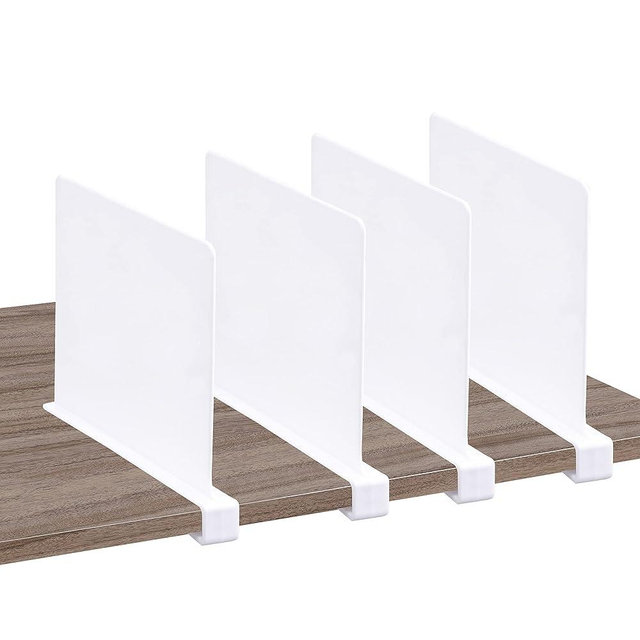 CY craft Acrylic Shelf Dividers for Closets,Wood Shelf Dividers, 4 PCS White Shelf Separators,Perfect for Clothes Organizer and Bedroom Kitchen Cabinets Shelf Storage and Organization