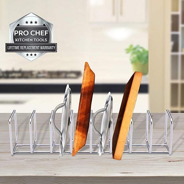 Pro Chef Kitchen Tools Stainless Steel Pot Lid Organizer - Keep Your Cabinets Organized with Metal Vertical Storage Shelf To Hold Pan Lids, Plates, Dishes, Cutting Boards