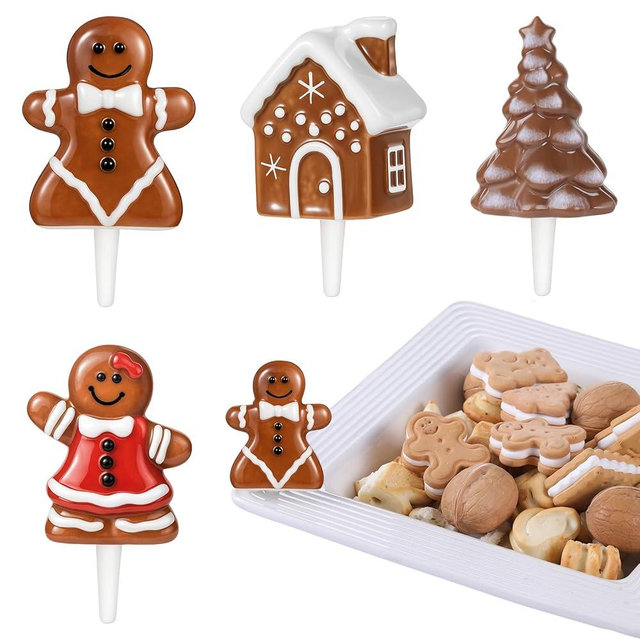 Yiyiring 4 Pcs Christmas Hand-painted Ceramic Gingerbread Man Decor Ceramic Mini Christmas Plate Decor Gingerbread House Cauldron Pot for Serving Dishes Platter Home Party Supply