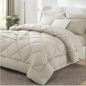 CozyLux Queen Comforter Set Oatmeal - Bed in a Bag Queen Size 7 Pieces, Luxury Soft Bed Set for All Seasons, Bedding Set with Down Alternative Comforter, Sheets, Pillowcases & Shams
