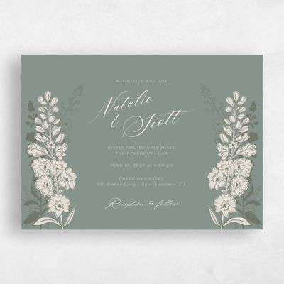 Deep Sage, Green Wedding Invitation - Felce Landscape
