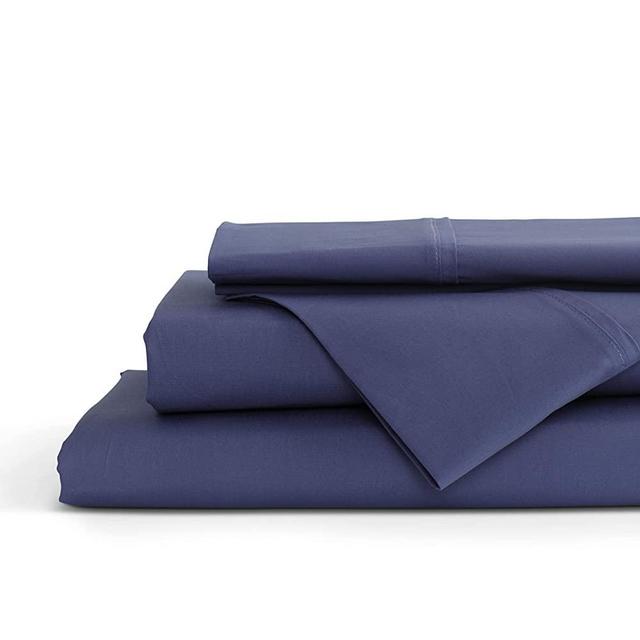 100% Cotton Percale Sheets Queen Size, Dark Blue, Deep Pocket, 4 Piece - 1 Flat, 1 Deep Pocket Fitted Sheet and 2 Pillowcases, Crisp Cool and Strong Bed Linen