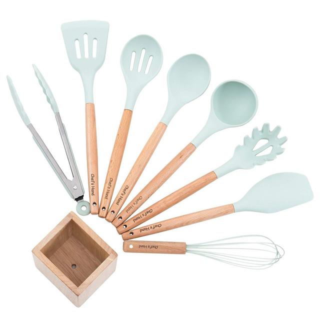 Kitchen Utensil Set Silicone Cooking Utensils 9Piece - Cooking Utensils Set with Bamboo Wood Handles for Nonstick Cookware,BPA Free, Non Toxic Turner Tongs Spatula Spoon Set.-Chef's Hand