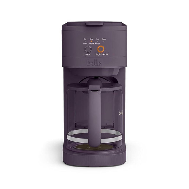BELLA VersaBrew 2-in1 Coffee Maker, K-Cup compatible, Brew 3 Sizes Carafes & Single Serve Cups, Dishwasher Safe Reusable Filter & Filter Holder, Iced Coffee Function, 60oz Tank, Plum
