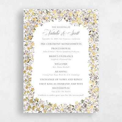 Greige, White Wedding Program - Lunette Foil