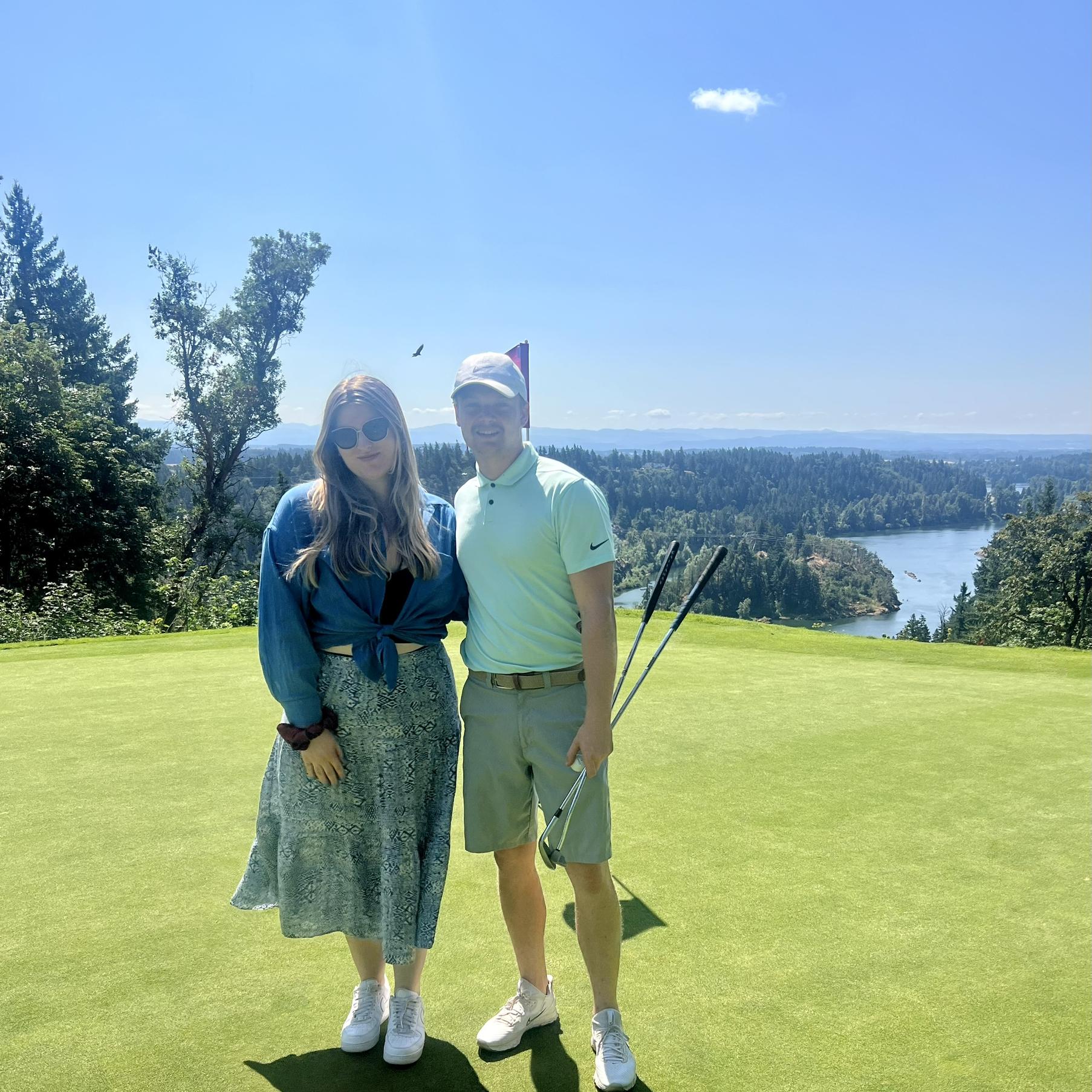 Emma may not golf as much as James but she’ll tag along any day.