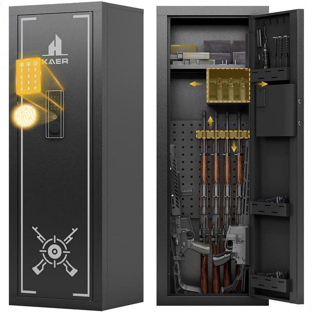 KAER Biometric Gun Safe for 10 Rifles 5 Pistols and Ammo Gun Accessories Storage Large Rifle Safe with LED Light Removable Shelf Steel Gun Cainet for Hunter Parents Renters Home Apartment Closet
