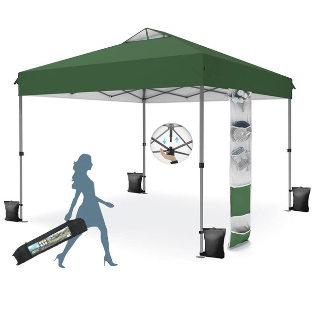 MFSTUDIO 10x10 Pop up Canopy Tent, Gazebo Shelter Sun Shade Canopies One Push Setup Portable Popup Easy Set up Tents with Vented Top,Storage,4 Sandbags,for Beach,Parties,Camping