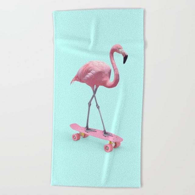 SKATE FLAMINGO Beach Towel by paulfuentes