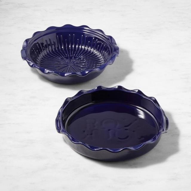 Emile Henry French Ceramic Bonjour Pie & Tart Dish Set, Navy