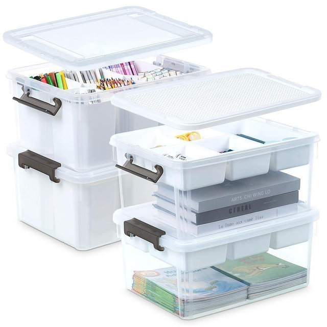 Citylife 17 QT Plastic Storage Bins Clear Storage Box with Lids Multipurpose Stackable Storage Containers for Organizing Tool, Craft, Crayon, 4 Packs