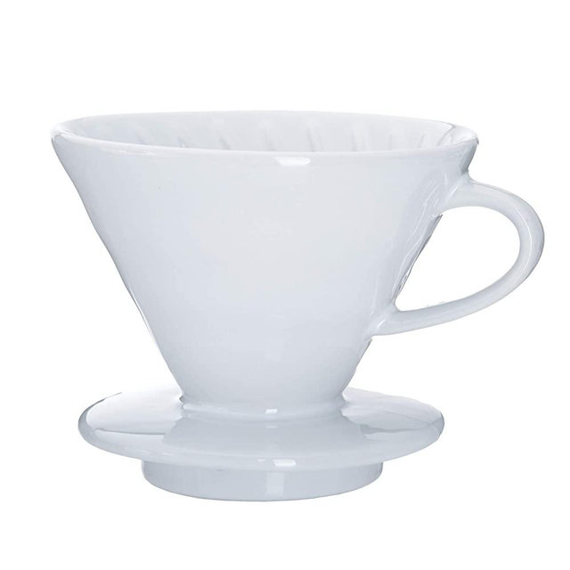 Kajava Mama Pour Over Coffee Dripper - Ceramic Slow Brewing Accessories for Home, Cafe, Restaurants - Easy Manual Brew Maker Gift - Strong Flavor Brewer - V02 Paper Cone Filters - Size: 2 Cup, White