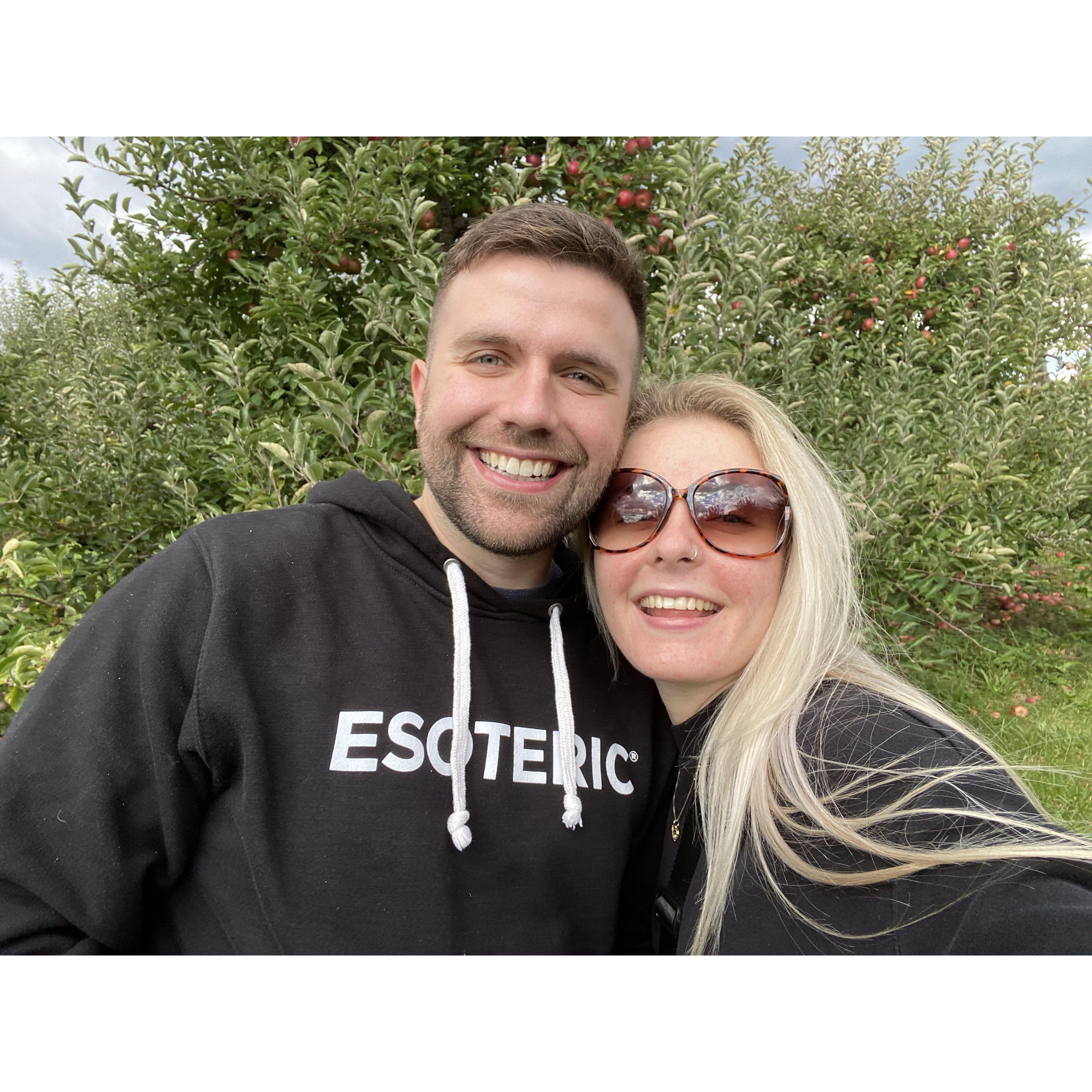 Enjoying apple picking in the fall season! Teresa does a lot of pointing and Andrew does most of the work.