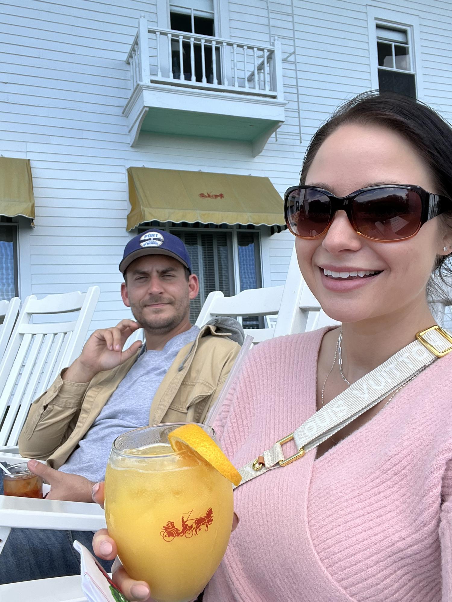 Enjoying a drink on the worlds longest porch at the Grand Hotel.