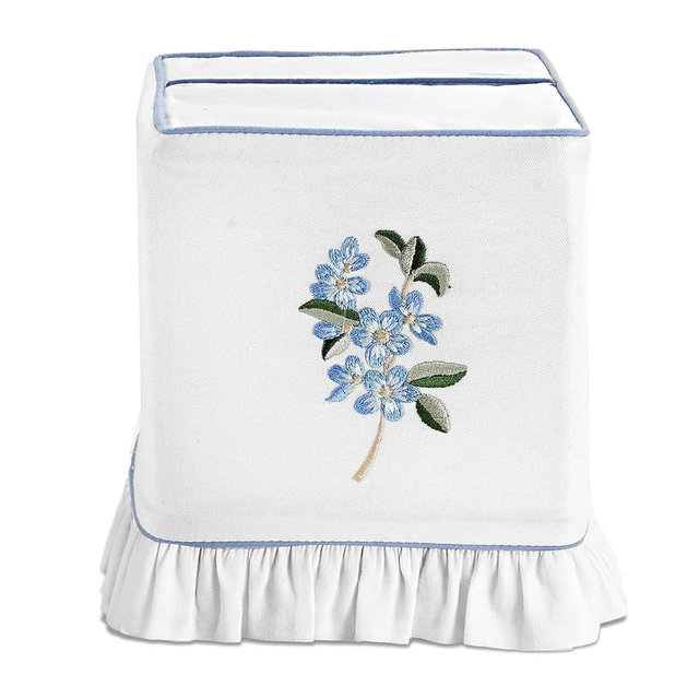 Ridhi Embroidered Blue Floral Premium 400 TC White Cotton Tissue Box Cover with Velcro Closure Soft Decorative Napkin Holder for Kitchen Living Room Dinning Gift for Valentine, Spring, Easter