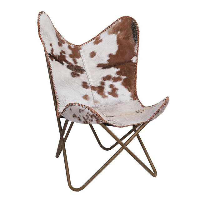 cuero Handmade Leather Butterfly Chair Living Room - Side Hand Stich Leather Chair Butterfly (Tan White)