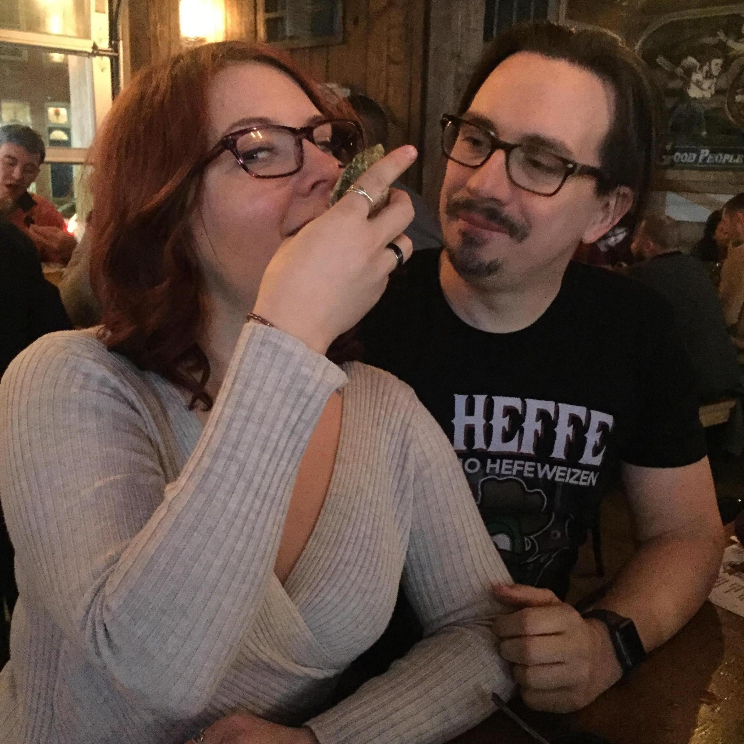 Enjoying some fresh oysters and each other's company