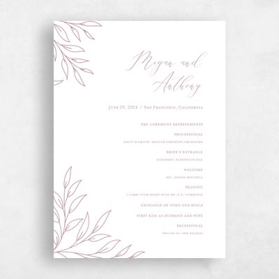 Dusty Rose, Pink Wedding Program - Delana