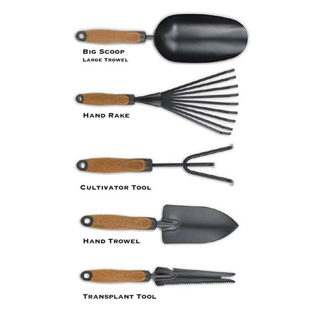 OLMSTED FORGE Garden Tool Set, 5 Pieces, Heavy Duty Powder Coated Steel, Cork Handle
