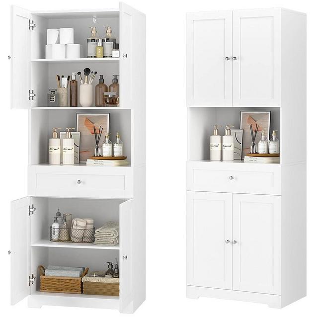 HIFIT Tall Modern Linen Bathroom Storage Cabinets with 4 Doors & Shelves & Drawer, 67" H Tall Freestanding , Living Room, Bedroom, Kitchen, Pantry, White