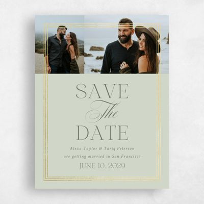 Grassy Sage, Green Wedding Save the Date - Teagan Multiphoto Foil
