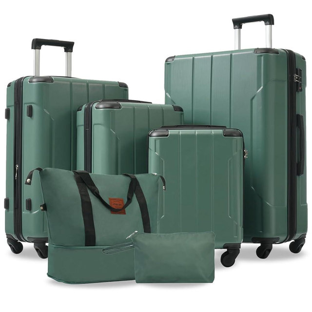 Merax Luggage Set 6 Piece Expandable Lightweight ABS Hardshell Suitcases with Wheels, Corner Guards (Green, 6 piece set)