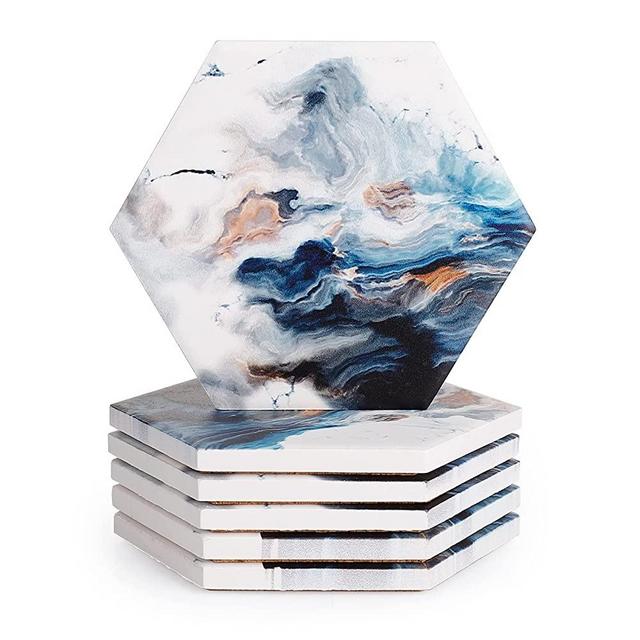 Sweese 248.101 Absorbent Ceramic Coasters with Ink Paint, Set of 6 Coasters for Drinks, as a Housewarming Hostess Gifts