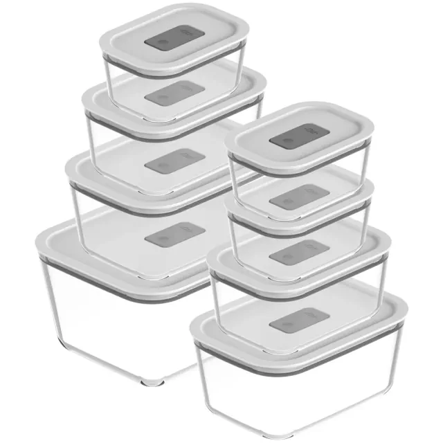 OU Glass Food Storage Container Set 16pc Microwave, Freezer & Dishwasher Safe, Airtight Leak Proof Lid with Microwave Valve, Stackable