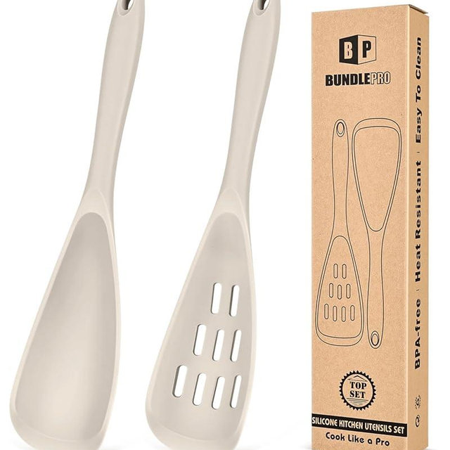 Pack of 2 Cooking Spoons for Non Stick Cookware, Multifunction Spatula Spoon BPA-Free, One-Piece Design, Suitable for Scooping, Scraping, Serving and Mixing(KHAKI)