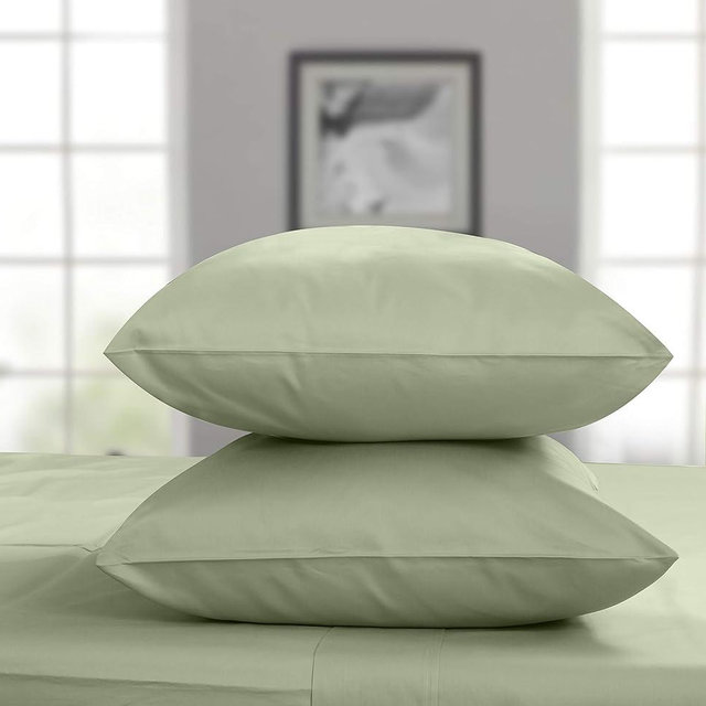 Threadmill King Size Pillow Cases Set of 2-100% Pure Cotton 300 Thread Count Sateen Weave Sage Green Pillow Cases - Ultra Soft & Silky Comfortable Bed Pillow Covers - Hotel Quality Pillow Protectors