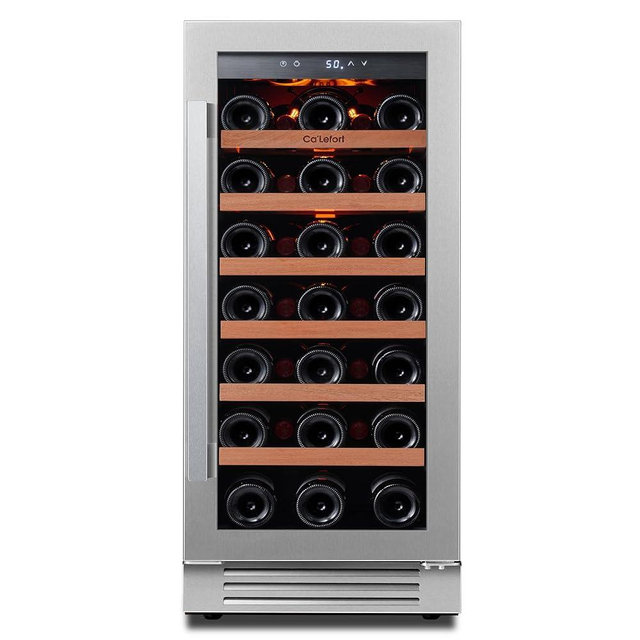 Ca'Lefort 15'' Wine Cooler Refrigerator - 33 Bottle Wine Fridge Single Zone with Modern Touch Intelligent Digital 40°-65°F Low Noise, Built in or Freestanding Wine Cooler for Home and Kitchen