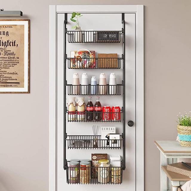 COVAODQ 6-Tier Pantry Door Organization and Storage Over the Door Pantry Organizer Metal Hanging Kitchen Spice Rack Can Organizer