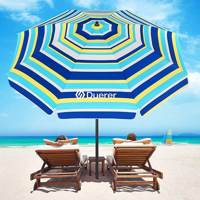 Duerer Beach Umbrellas, 8.5FT Beach Umbrella for Sand with Anchor Heavy Duty Windproof, Height Adjustable Tilt Iron Pole, Portable Beach Umbrella with Carrying Bag for Beach, Patio Garden Outdoor