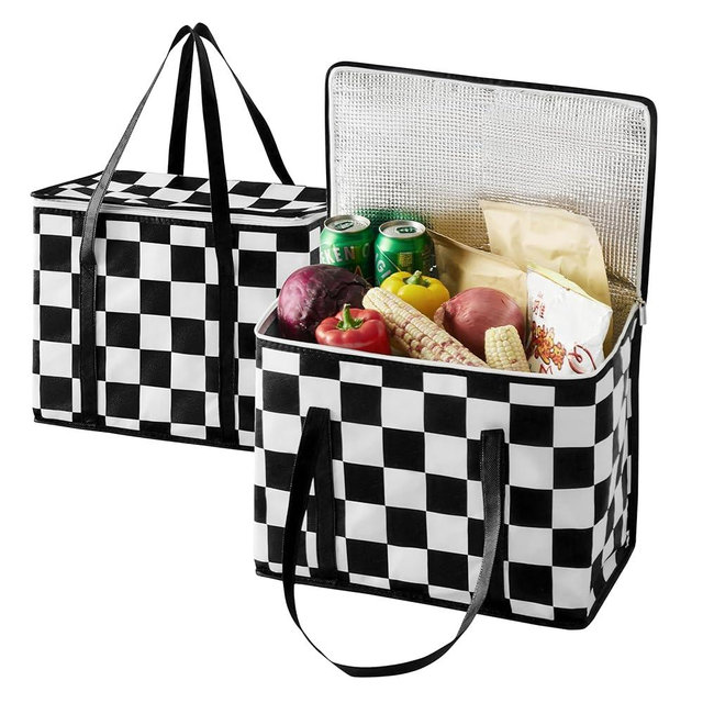 Ohocut Checkered Insulated Grocery Bags 2 Pack, Checkerboard Cooler Shopping Bags for Groceries, Insulated Bags for Food Delivery
