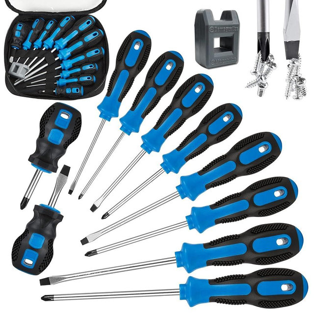 VHEONET Magnetic Screwdriver Set 10 PCS,5 Phillips 5 Flat Head Precision Screwdriver, Professional Cushion Grip and Non-Slip for Repair Home Improvement Craft, Blue & Black