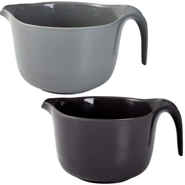 Osnell USA 2 Pcs Large Mixing Bowls with Handles, 3.6 qt - Plastic Nesting Bowls for Kitchen, Lightweight Batter Bowls, Easy to Clean, Black & Gray
