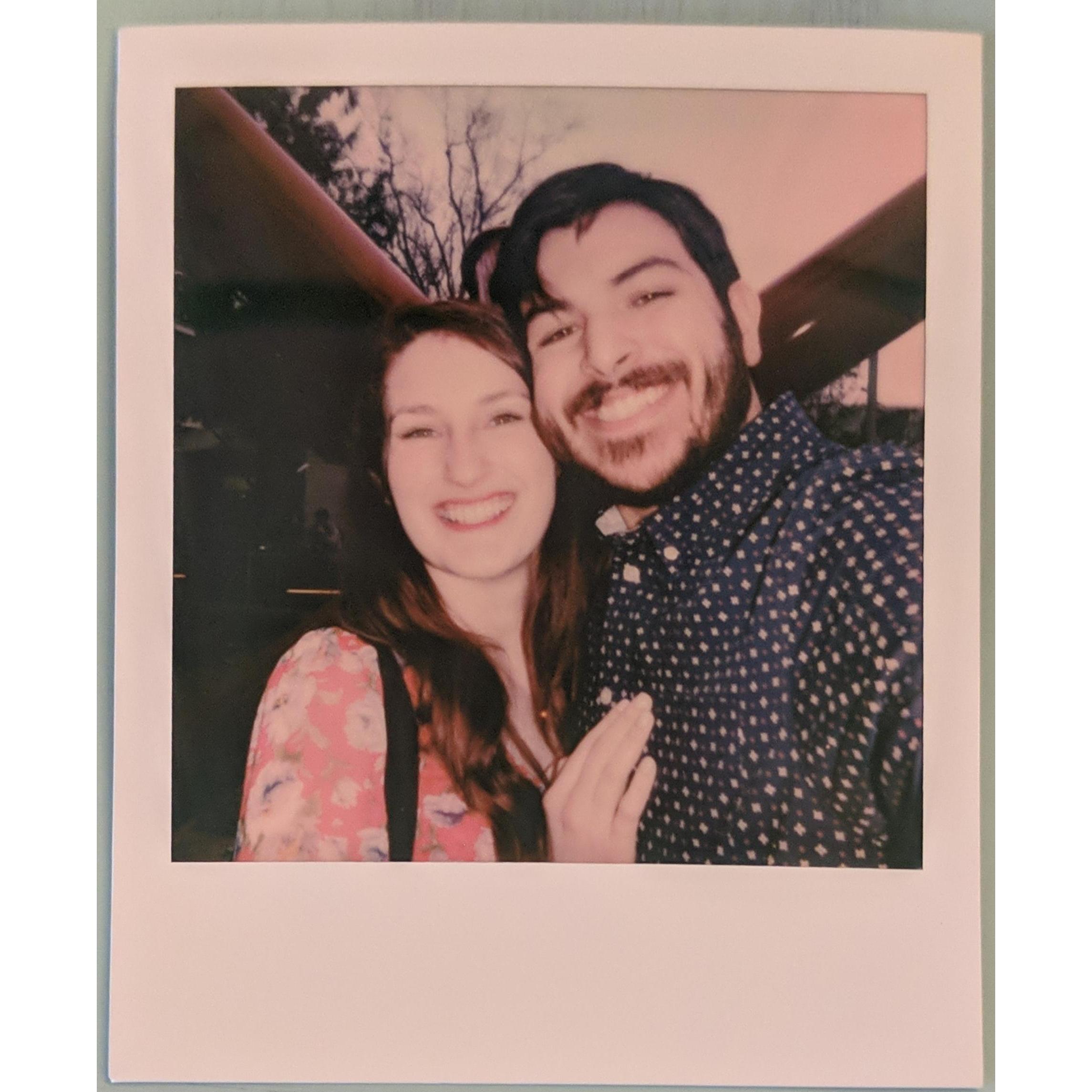 Polaroid picture from our engagement date day, this is outside the Menil Collection, January 2020
