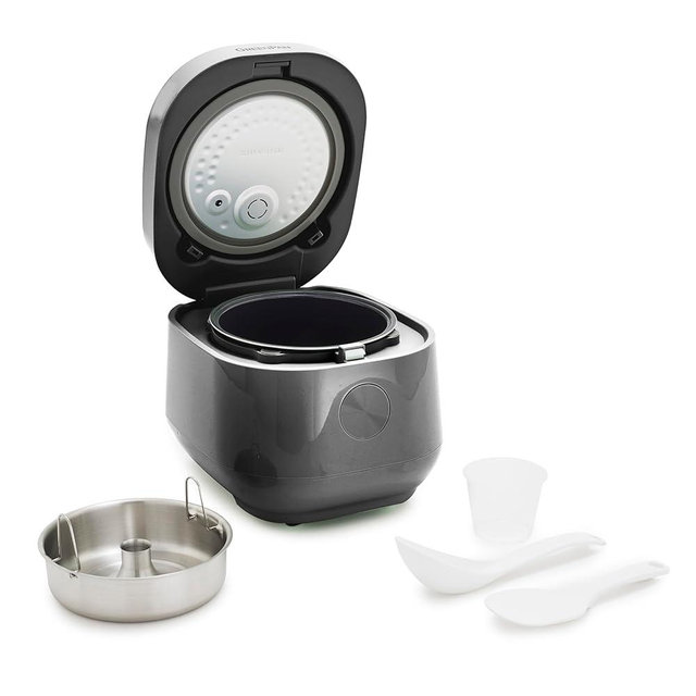GreenPan Rice Cooker, 8 Cups Cooked (4 Uncooked), Low-Carb & Soup Mode,10 ONE-TOUCH Cooking Presets, PFAS-Free Ceramic Steamer Basket, Fuzzy Logic, Auto Keep Warm, Oats, 24HR Delay Timer, Graphite